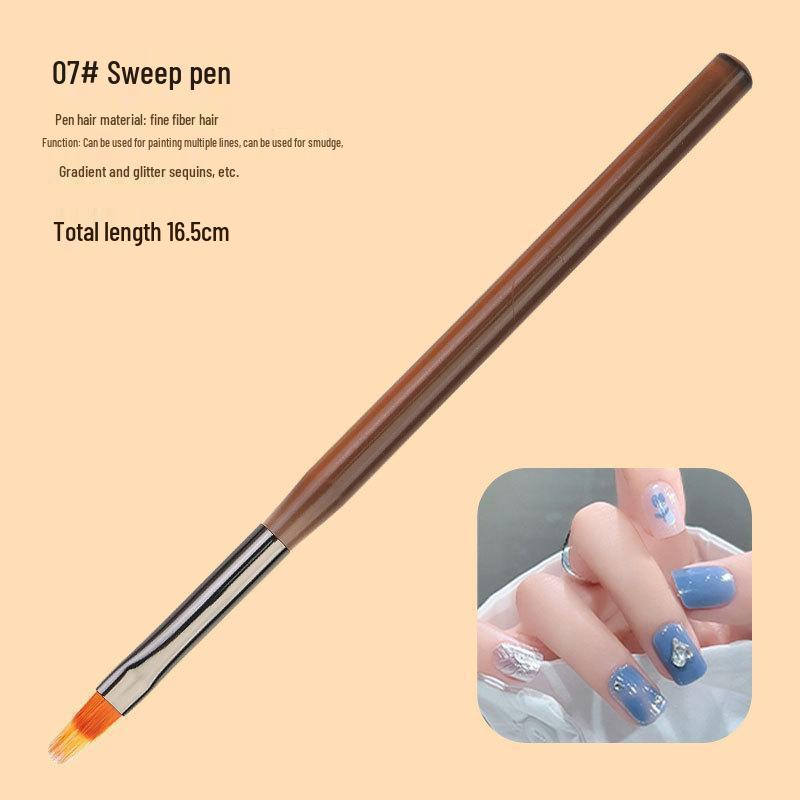 9dílná japonská průsvitná hnědá sada štětců na nail art pro malování linek, ombre a květin