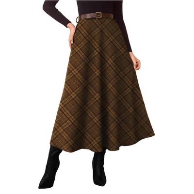 Women Flared Vintage High Waist A Line Tartan Skirts With Pockets Plaid Skirts