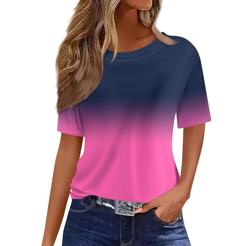 Women's Fashionable Casual Short Sleeve Print Round Neck Pullover Top