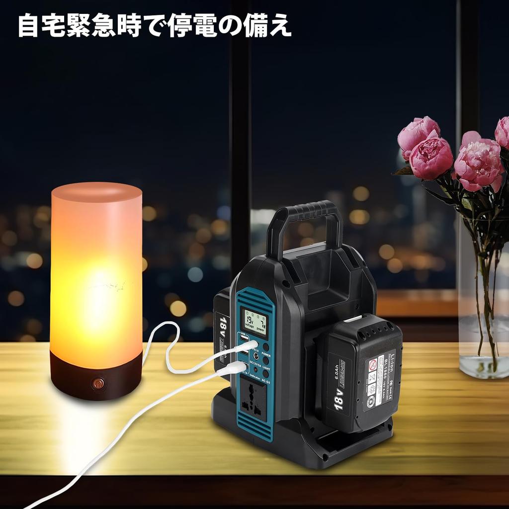 WaxPar 2-gang Inverter, Compatible with Makita 18V Ion , AC350W/DC/3-USB/1-type-c Output/LED Light, Portable