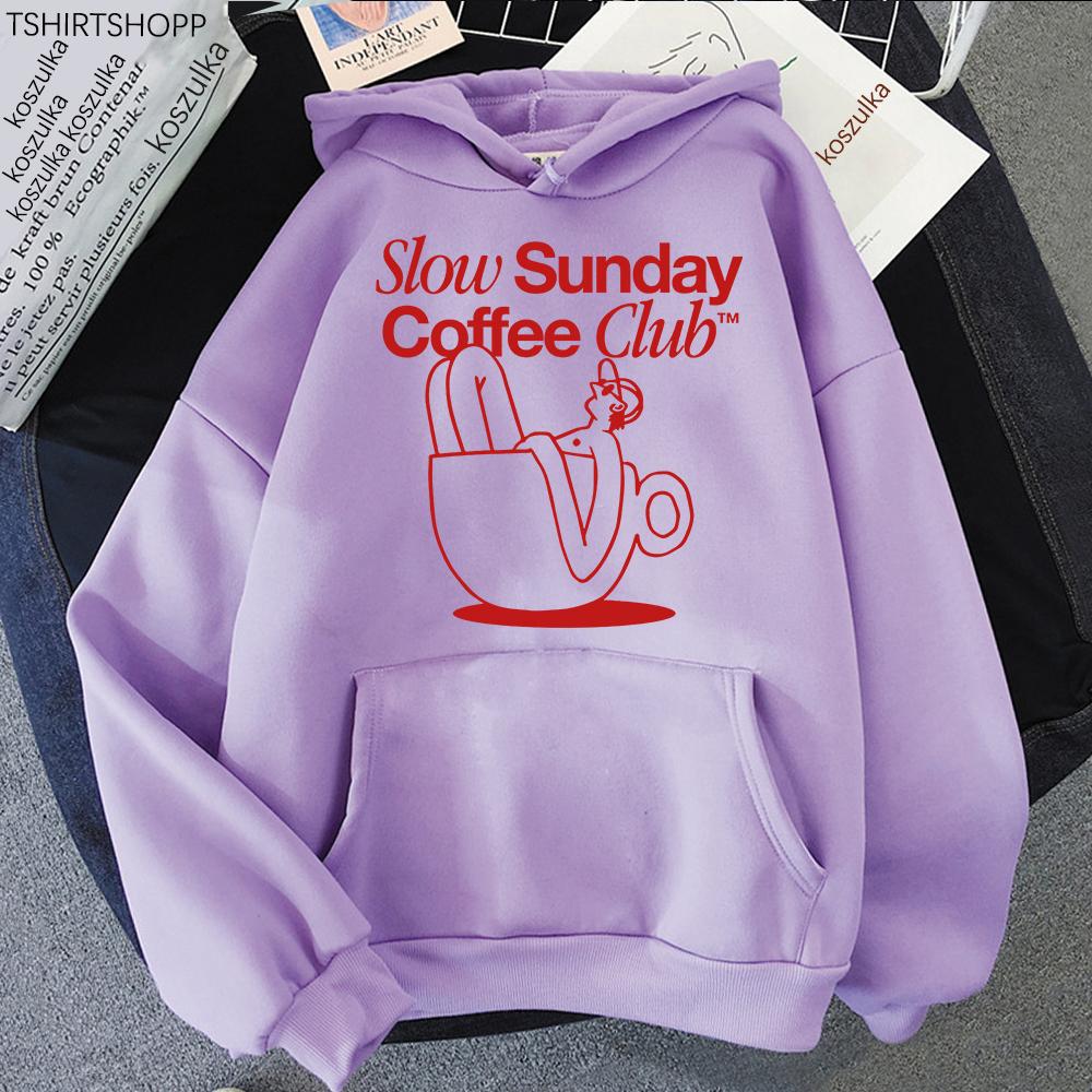 Slow Sunday Coffee Club Hoodie Mode Damen Harajuku Ästhetisch Lustige Hoodies Unisex Herbst Winter Vintage Pullover Sweatshirts