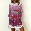 Women's Casual Long Sleeve Christmas Print Neck Dress – Festive Holiday Party Outfit