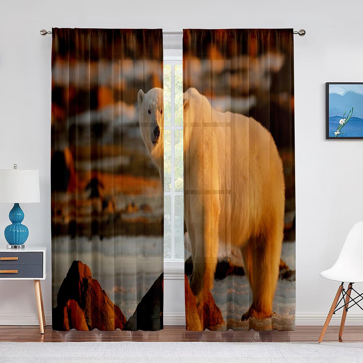 Милый белый медвежонок Антарктида Северное животное Прозрачные шторы для гостиной спальни — фото 11