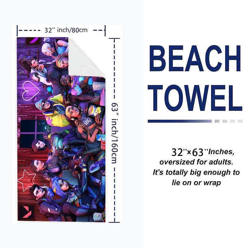 Valorant Print Beach Towel, Large Soft Quick Dry Towel for Beach Camping Swimming