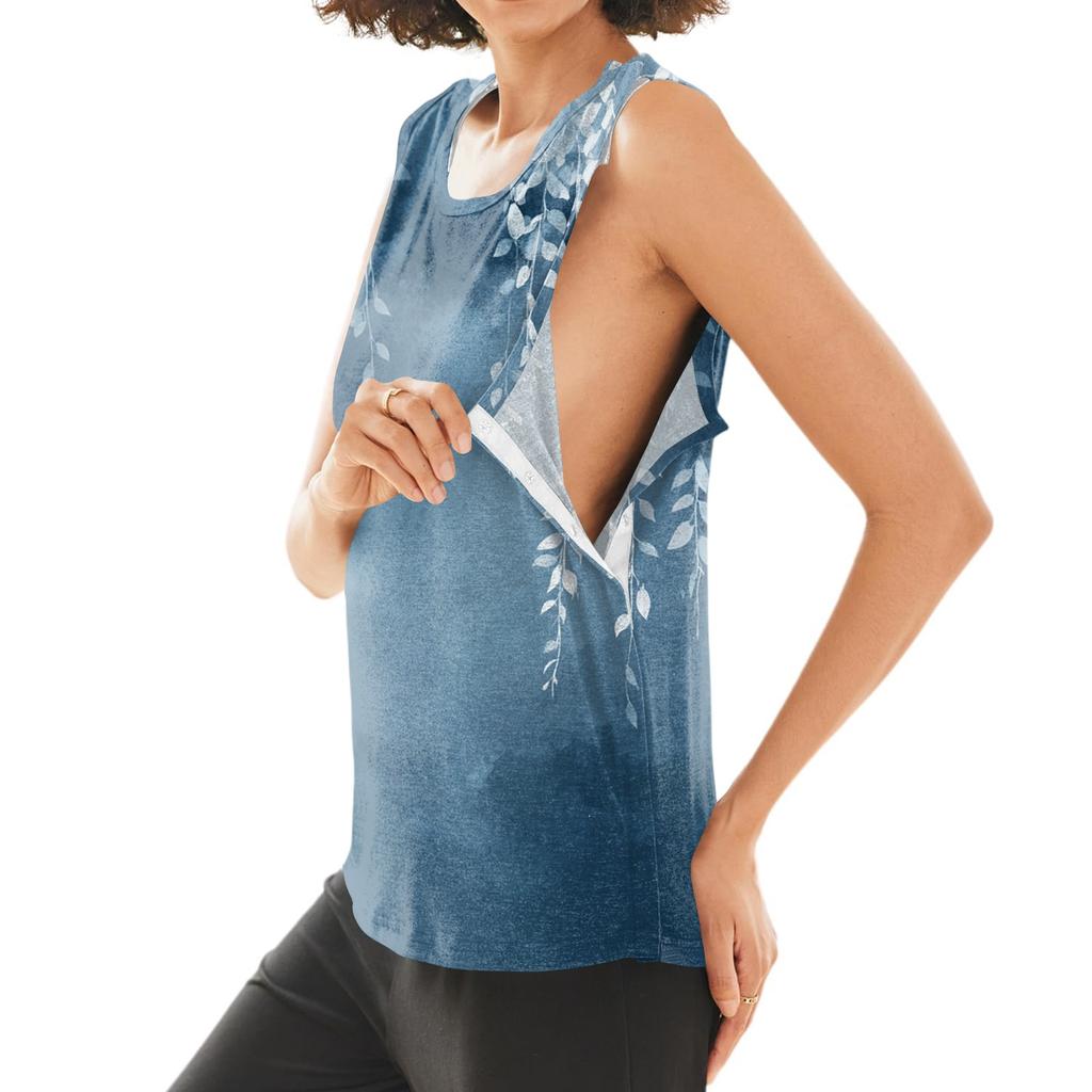 Women Post Shoulder Surgery Shirt Sleeveless Floral Print Top One Shoulder Snap Button Opening Medical Recovery Blouse