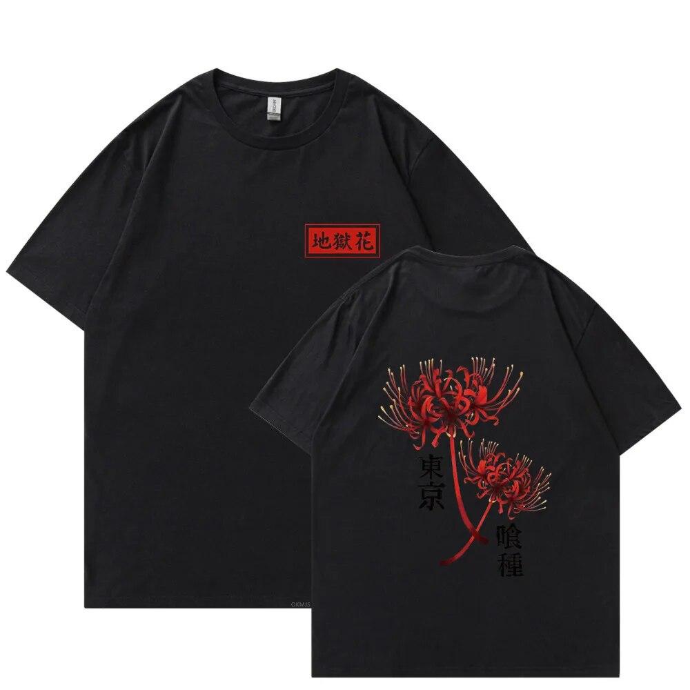 Anime Tokyo Ghoul Spider Lily T-shirt Unisex WoUnisex Cool Kane Kiken Graphic Print T-shirts Oversized Streetwear Couples Tees