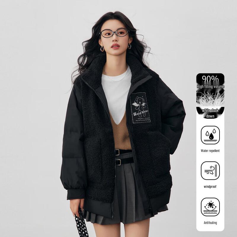 

Five Plus Lamb Wool Splice Stand Collar Down Jacket S