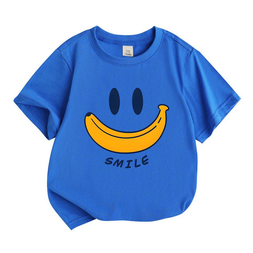 Kids Boys Girls 100% Cotton Crew Neck Short Sleeve T-Shirt, Cute Banana Smile Face Print Casual Soft Tees for Toddler Children Daily Playwear Summer B