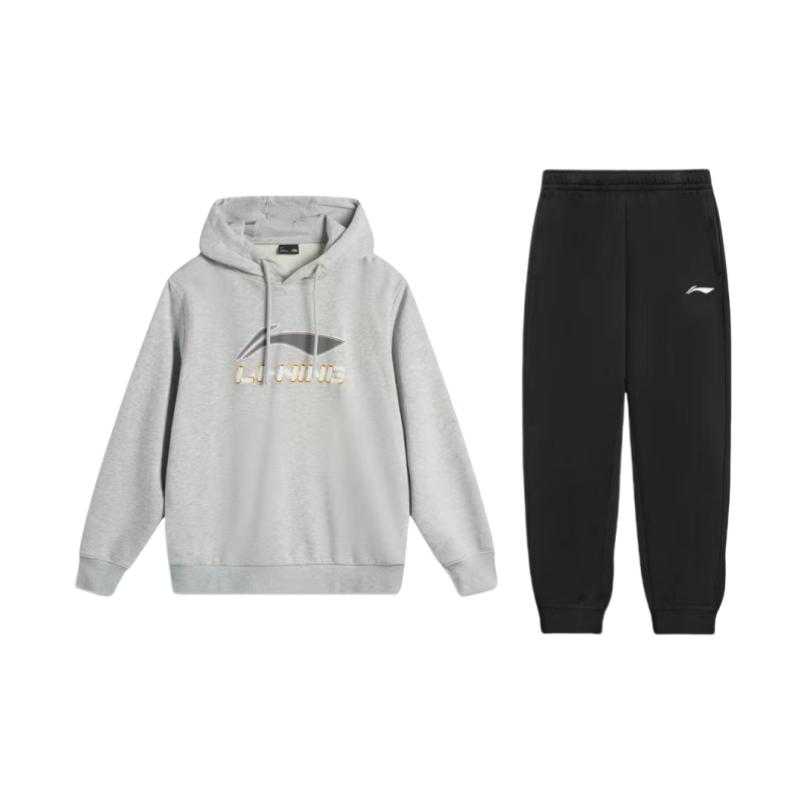 

Логотип Li Ning Буквенный Худи Свободный плечевой шов Длинный рукав Эластичная талия Длинные брюки Повседневный спортивный костюм Унисекс костюм AWDV253-5+AKLSG35-1 XXL