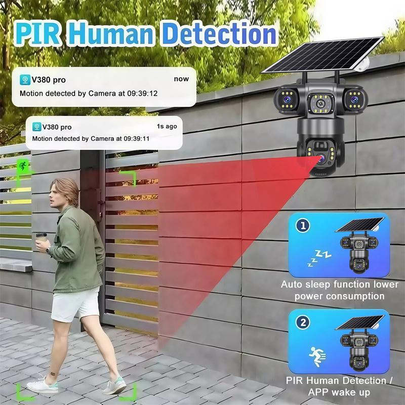 15MP 8K 360 Grad Wifi Solar IP-Kamera Drei Linsen Außen IP66 Wasserdicht Nachtsicht Zwei-Wege-Audio Personenerkennung Sicherheitskamera CCTV-Überwachung
