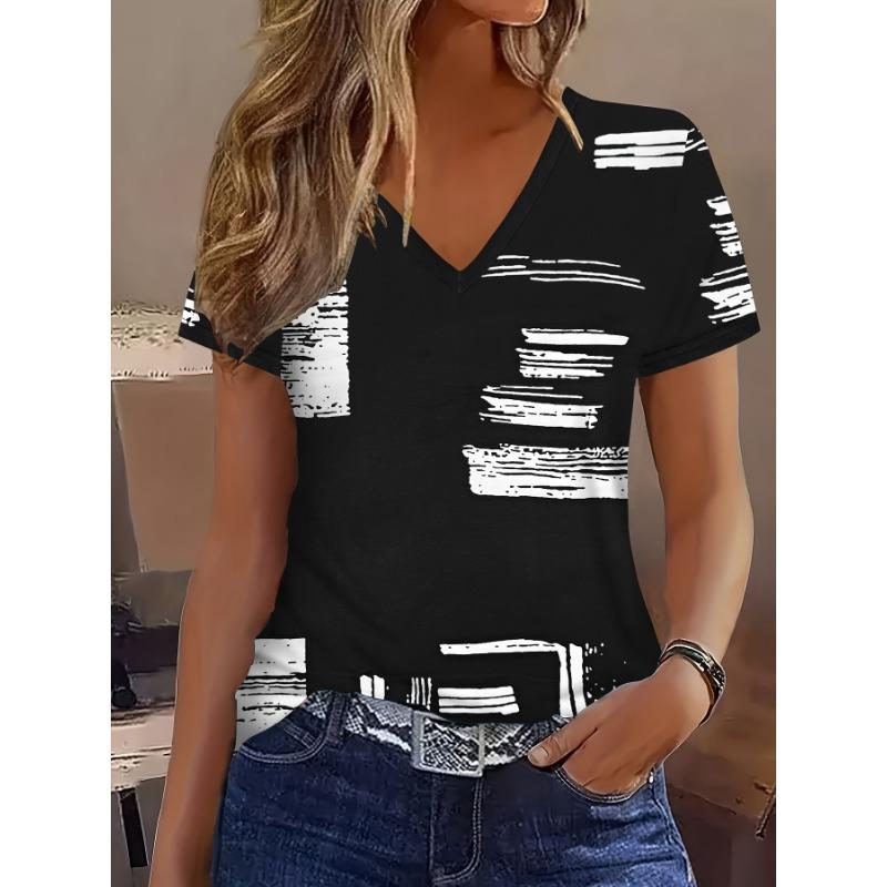 Elegant V Neck Women s Short Sleeve T-Shirt S