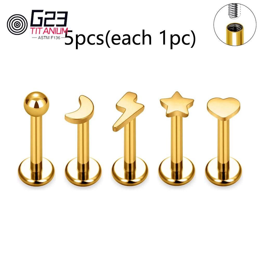 5Pcs/lot Lover Gift ASTM F136 Titanium 16G Cartilage Tragus Earrings Ear Lip Helix Studs Tongue Nail Body Piercing Jewelry