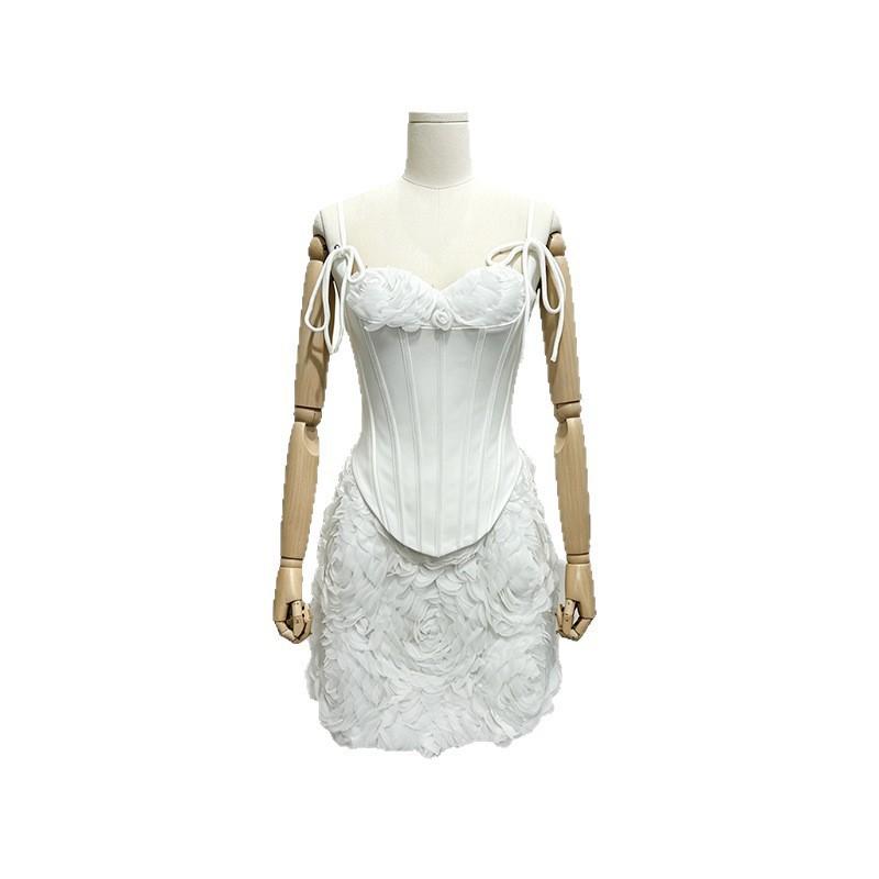 Celebrity Style Women's Clothes Flower Three-dimensional Decoration Skirt Tube Top Sling Set