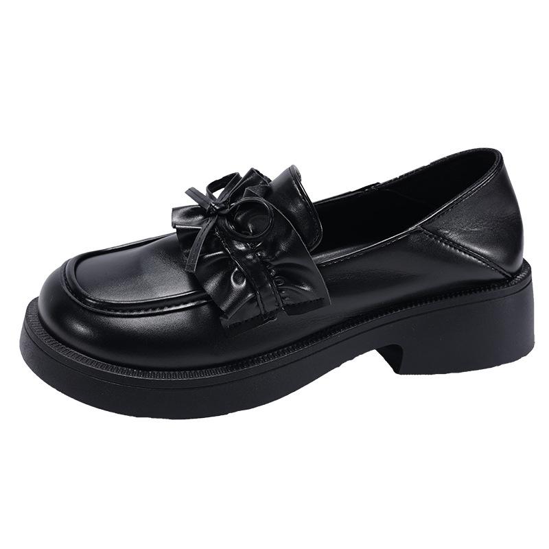 Black Bow Retro Versatile with Skirt Platform Small Leather Shoes Women's 2025 New Spring and Autumn One-pedal Loafers