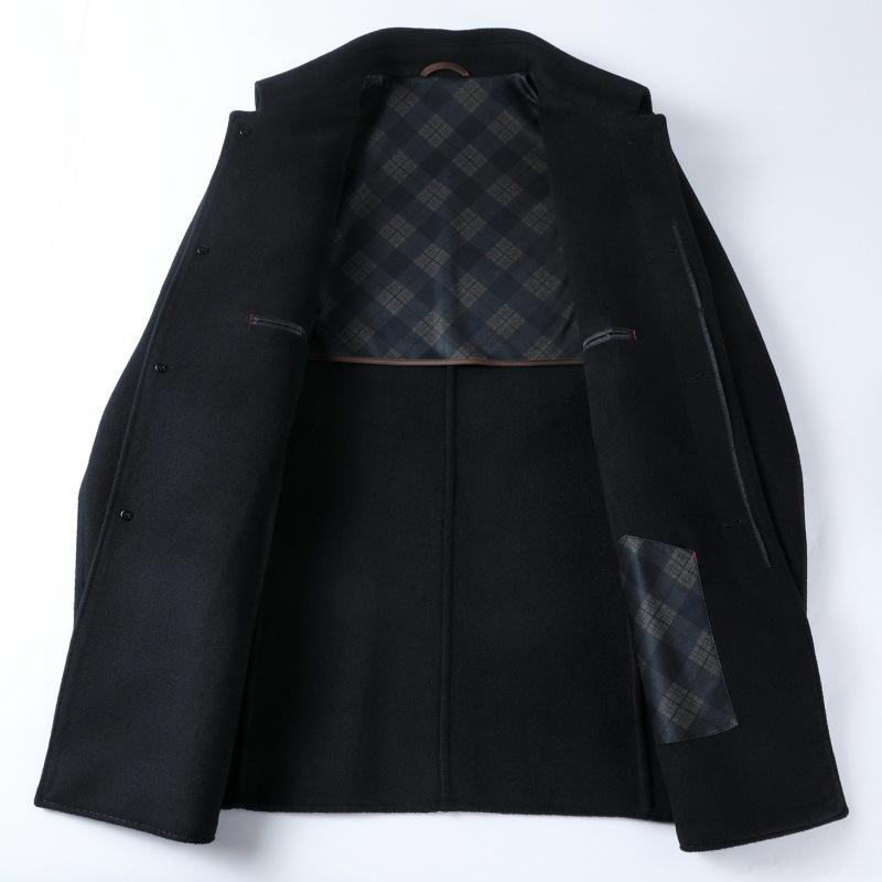 Double-sided Cashmere Coat for Men, Medium-length Woolen Woolen Autumn and Winter Thickened Middle-aged Dad Woolen Lapel Coat