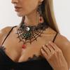 N11911 Diablo Halloween Ladies Funny Necklace Skull Lace Spider Web Necklace Earrings Set