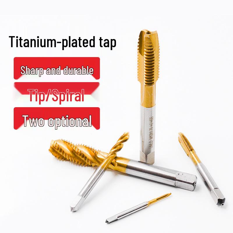 High-Speed Steel Spiral Flute Titanium-Plated Machine Taps, Screw Point, M3-M30 for Through and Blind Holes