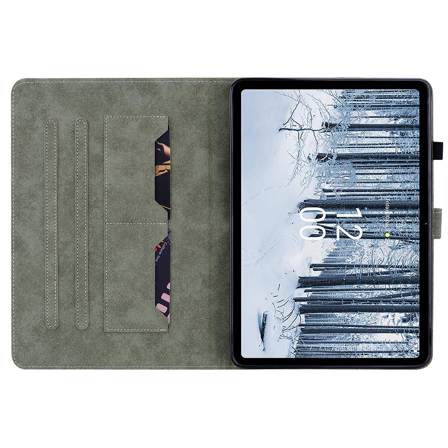 

For Nokia T21 PU Leather Shockproof Stand Case Imprinted Cute Tiger Pattern Flip Tablet Cover with Card Holder Black