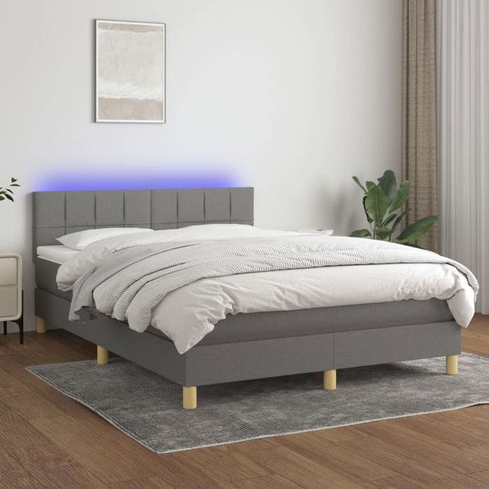 Maison Exclusive - Sommier à lattes de lit et matelas et LED Gris foncé 140x200 cm