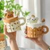 Creamy Style Cute Puppy Cup Ceramic Couple Children Mug with Lid and Spoon Girls High Value Breakfast Cup