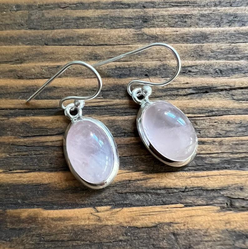 Solid 925 Sterling Silver Rose Quartz Oval Gemstone Earrings Handmade Dangle Earrings Mom Gift
