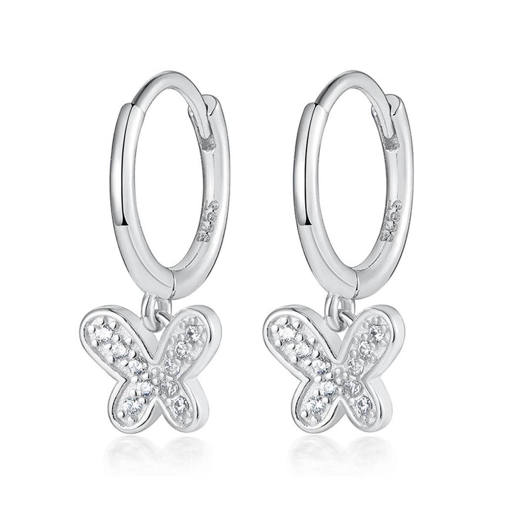 INS Style 925 Sterling Silver Butterfly Zircon Ear Studs & Hoops Earrings for Women