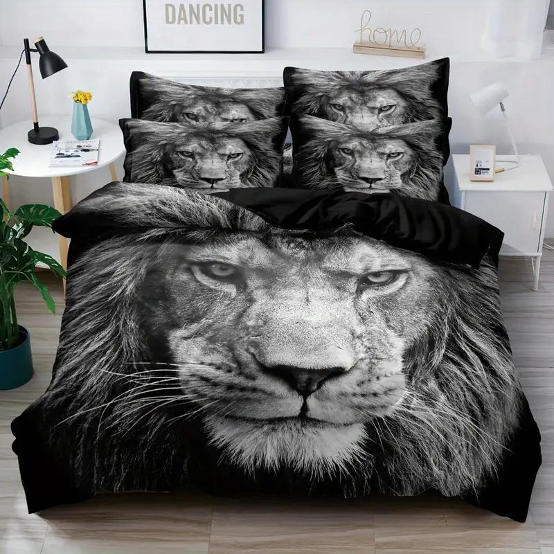 

Lion Duvet Cover Set King Size Wild Animal Pattern Bedding Set Decorative Comforter Covers Wildlife Theme Quilt Cover For Teens EU single(135x200cm)