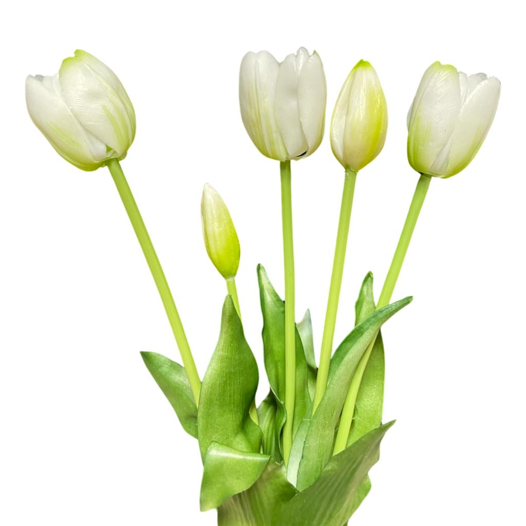 White tulips - Rubber bouquet with tulips 39 cm Real Touch color 6