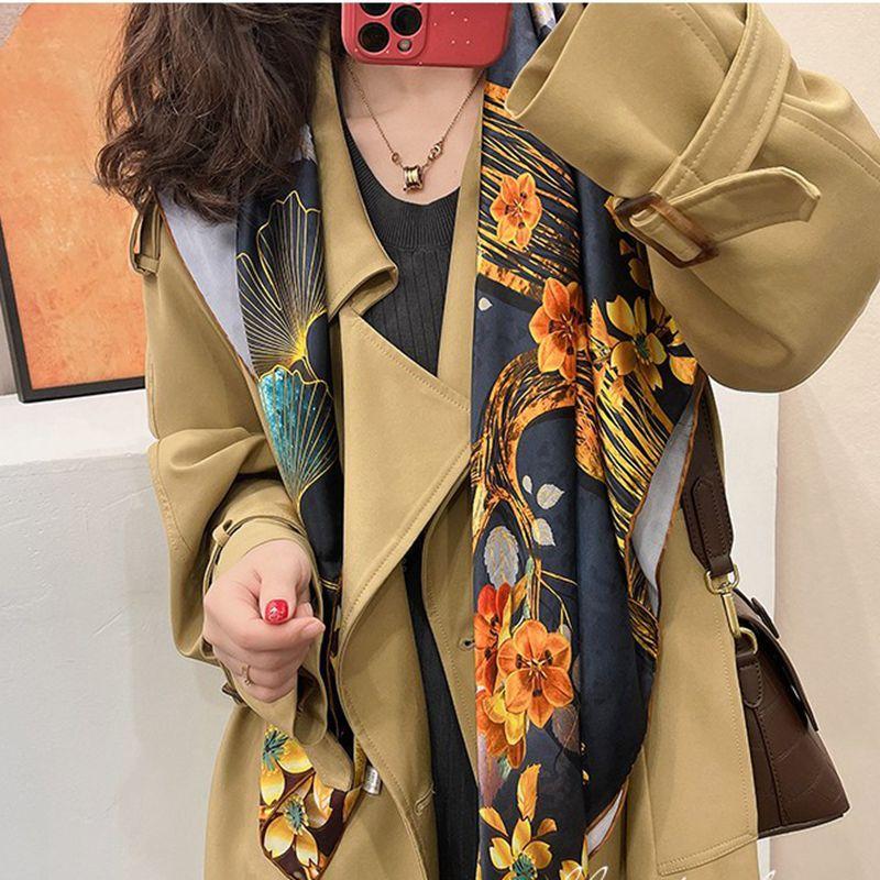 Bright Happiness Tree Silk Scarf Women'S Spring And Autumn Versatile 110 Satin Square Scarf Mulberry Silk Scarf Shawl