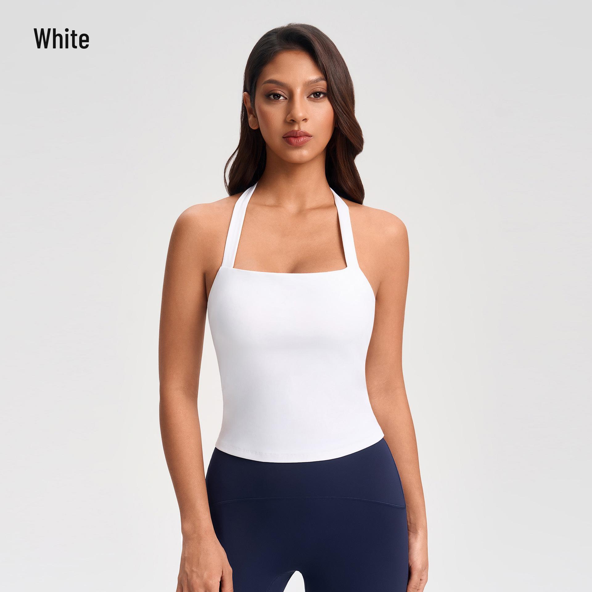 

Women s Halterneck Yoga Tank with Chest Pads - Professional Fitness Wear 4 (EU) білий