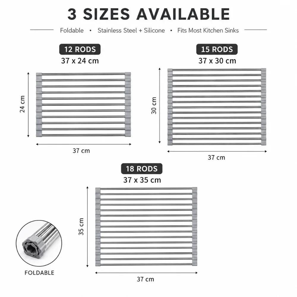 1PC Stainless Steel Sink Drainer Foldable Roll Up Dish Drying Rack Shelf for Plates Bowls Fruit and Kitchen Tableware Storage