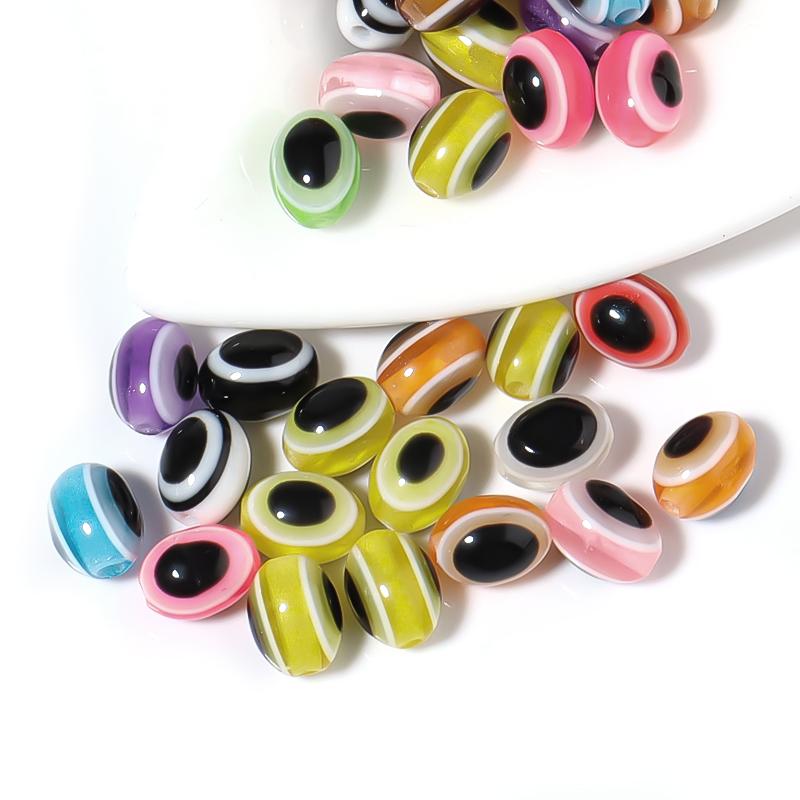 100Pcs/Bag Turkish Eye Beads 6x8mm 8x10mm Oval Shape Components For Jewelry Making Accessories