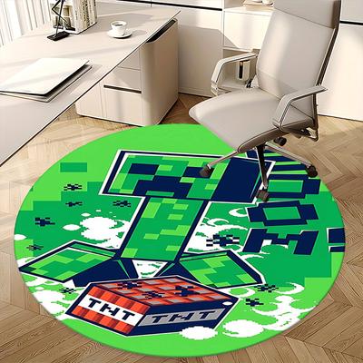 Minecraft Mata pod krzesło z motywem eksplozji TNT, Okrągły dywanik - Dywanik biurowy, Można prać w pralce, Antypoślizgowy, Odpowiedni do salonów, sypialni