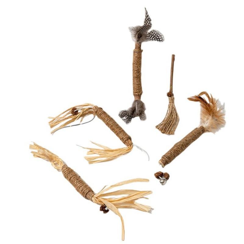 Hemp Wrapped Matatabi Cat Chew Stick Feather Molar Toy Interactive Kitten Teething Play Toy
