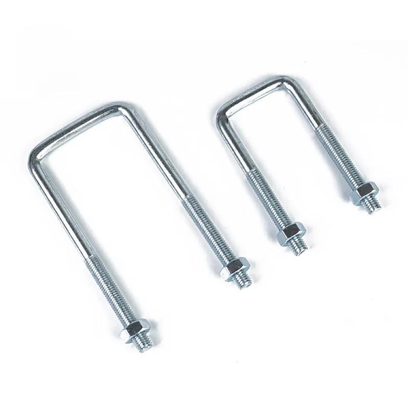 Galvanized Carbon Steel U Bolt and Square Clamp Set Right Angle Screw Buckle for Water Pipe Flange Mounting M6 M8 M10 M12 M14M16