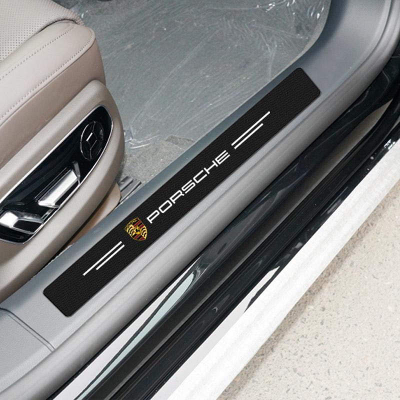 4Pcs Car Door Plate Carbon Fiber Threshold Protector Sticker Decals For Porsche Boxster Cayenne Panamera Macan Cayman 911 918 996 917