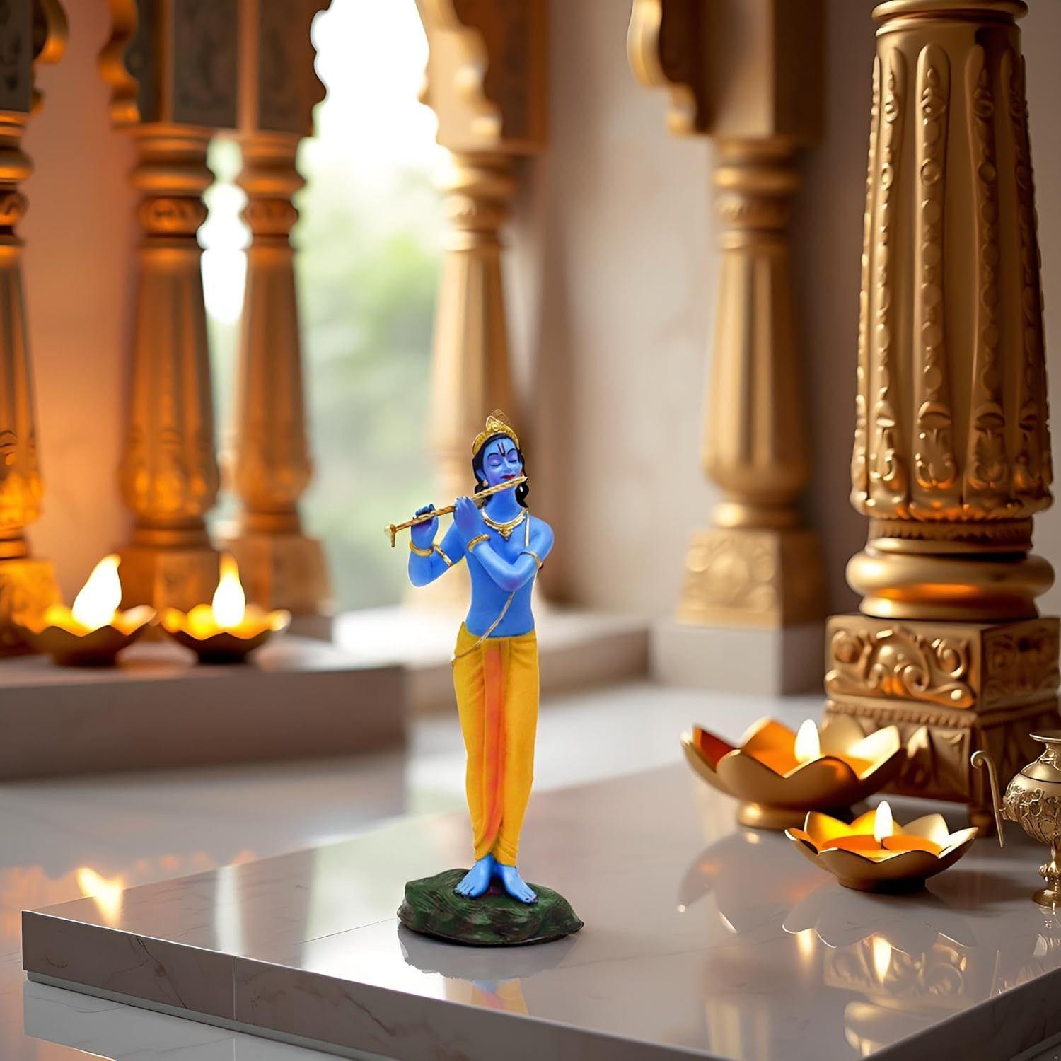 

Статуя Кришны стоящего - Элегантный идол Кришны маленький для домашнего декора - Изысканная фигурка идола Кришны для духовного декора