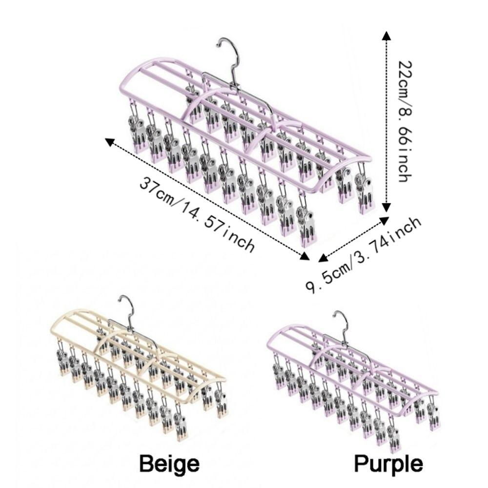 Stainless Steel 20 Clips Sock Drying Rack Non-slip Unmarked Underwear Drying Rack Indoor