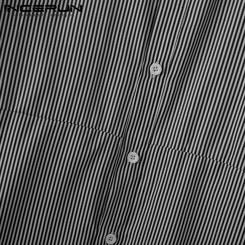 INCERUN Pánské jarní podzimní pruhované košile s dlouhým rukávem ležérní knoflíčky nahoru topy