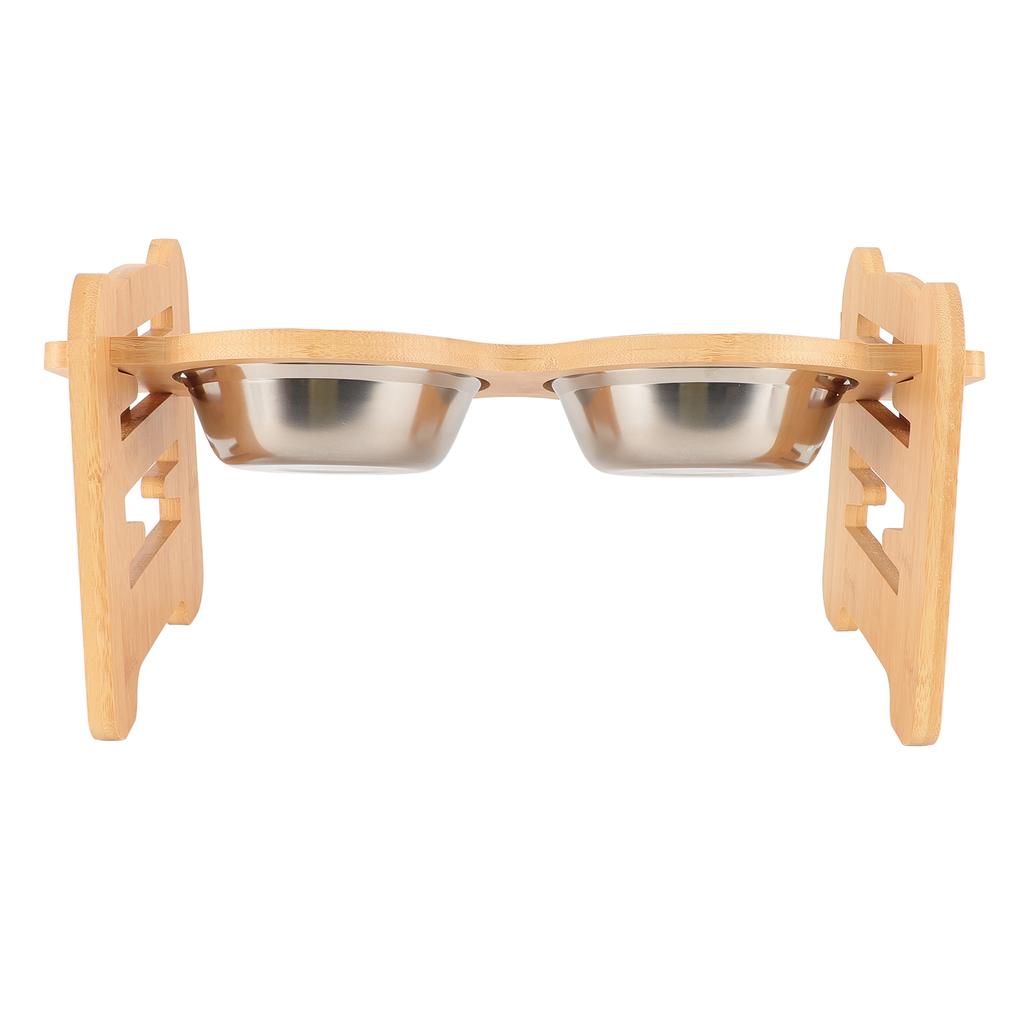 Raised Dog Bowls Stand 15 Degree Tilted Anti Slip Adjustable Dog Dish with 2 Stainless Steel Bowls F