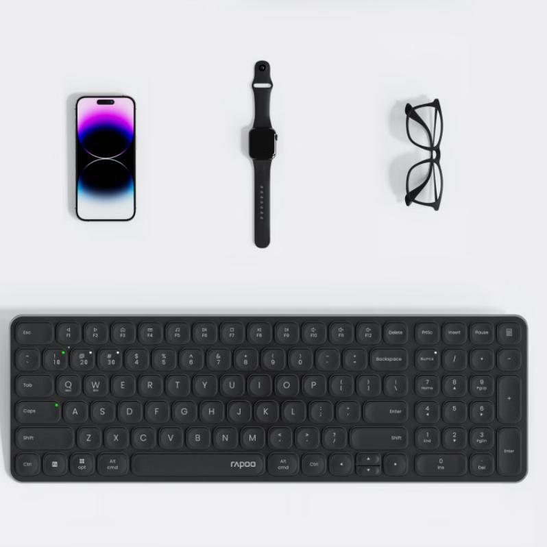 Rapoo 99-Key Wireless/Bluetooth Multi-Mode Keyboard, Ultra-Thin Compact Portable Wireless Keyboard, Dark Gray