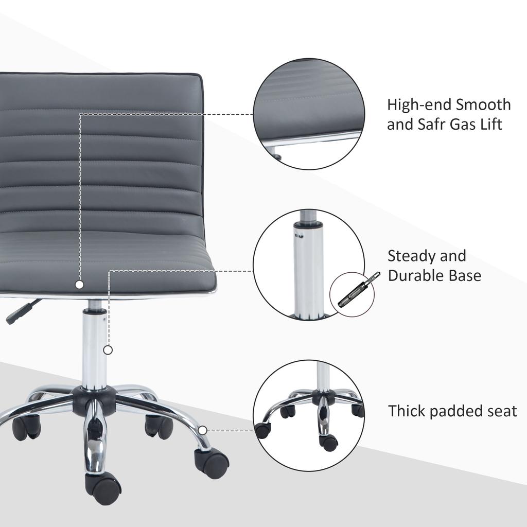 Armless Desk Task Chair Faux Leather Mid-back Computer Office Chair with Adjustable Seat Height
