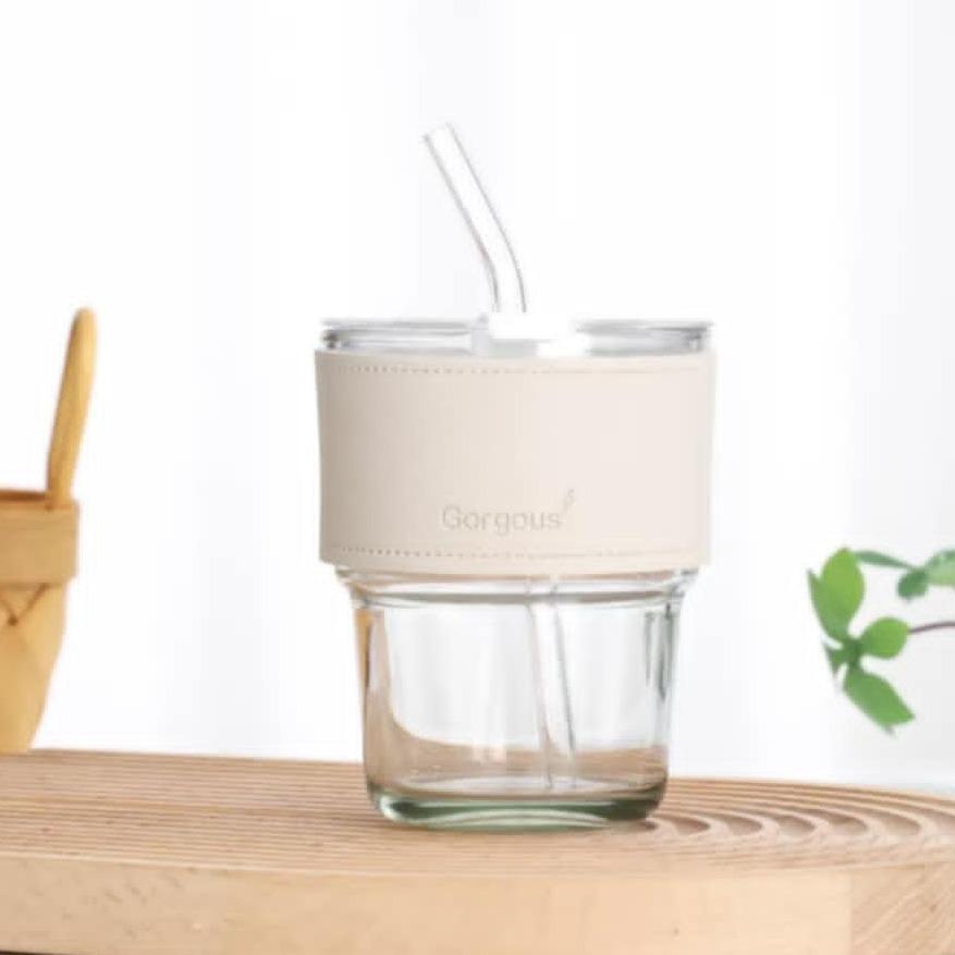 Cană de Cafea cu Capac Căni din Sticlă cu Perete Dublu Căni cafea Pai de Silicon cană suvenir personalizată Sticlărie pentru Băuturi Sticle