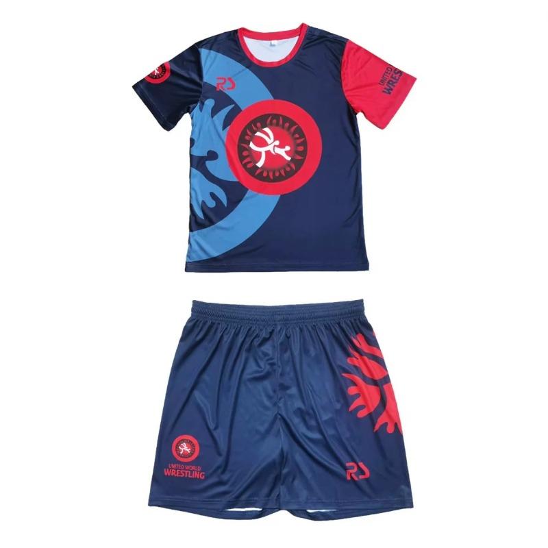 2026 Ny Herr Världsomfattande Brottningsteam Sportkläder Set Kortärmad T-shirt och Shorts för Träning Lätt Fukttransporterande