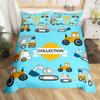 Kids Construction Trucks Duvet Cover King Size Boys Cartoon Car Excavator Tractor Bedding Set Highway Comforter