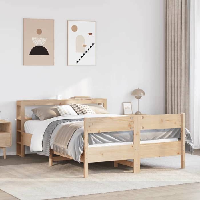VidaXL Bed Frame with Headboard 120x190 Cm Solid Pine Wood, Bed, Bedroom Furniture, Wooden Bed, Bed 3306204