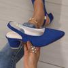 Winter new denim back empty high heels pointed head shallow mouth single shoes thin heel bag head large size sandals women