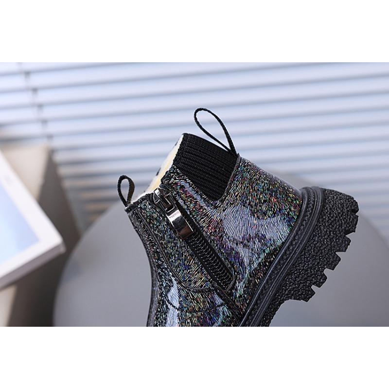 New Children's Fashion British Style Ankle Boots Boys Side Zipper Versatile Martin Boots Girls Soft Sole Fleece-Lined Fashion Boots
