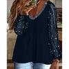 2025 Damen Pailletten Rüschen V-Ausschnitt Langarm Lässiges Urlaubs-Top