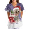 Women's Christmas Print Loose Fit V-Neck Short Sleeve Scrub Top with Pockets for Work